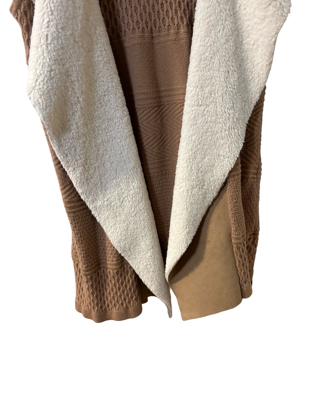 Sleeveless Brown Knit Cabin-core Western Vest Faux-Sherpa Collar Size Medium - Picture 6 of 8